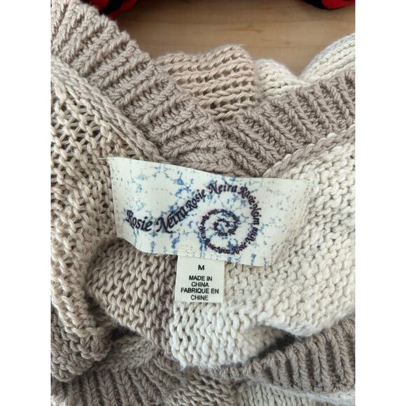 Anthropologie Sweater Vest Medium Tan Hemp Blend Patchwork Hippie Boho - Picture 9 of 11